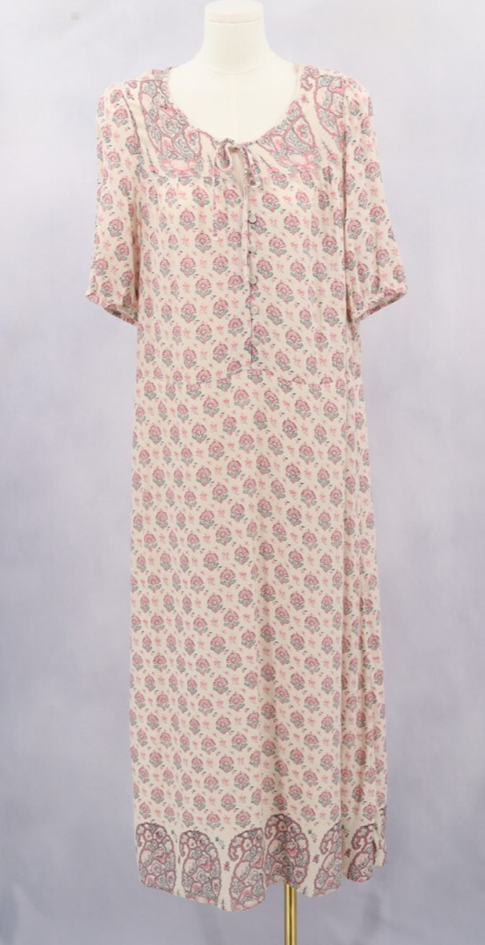 Lucky Brand S Floral Maxi Tiered Dress Cottagecore Pink Prairie Short Sleeve